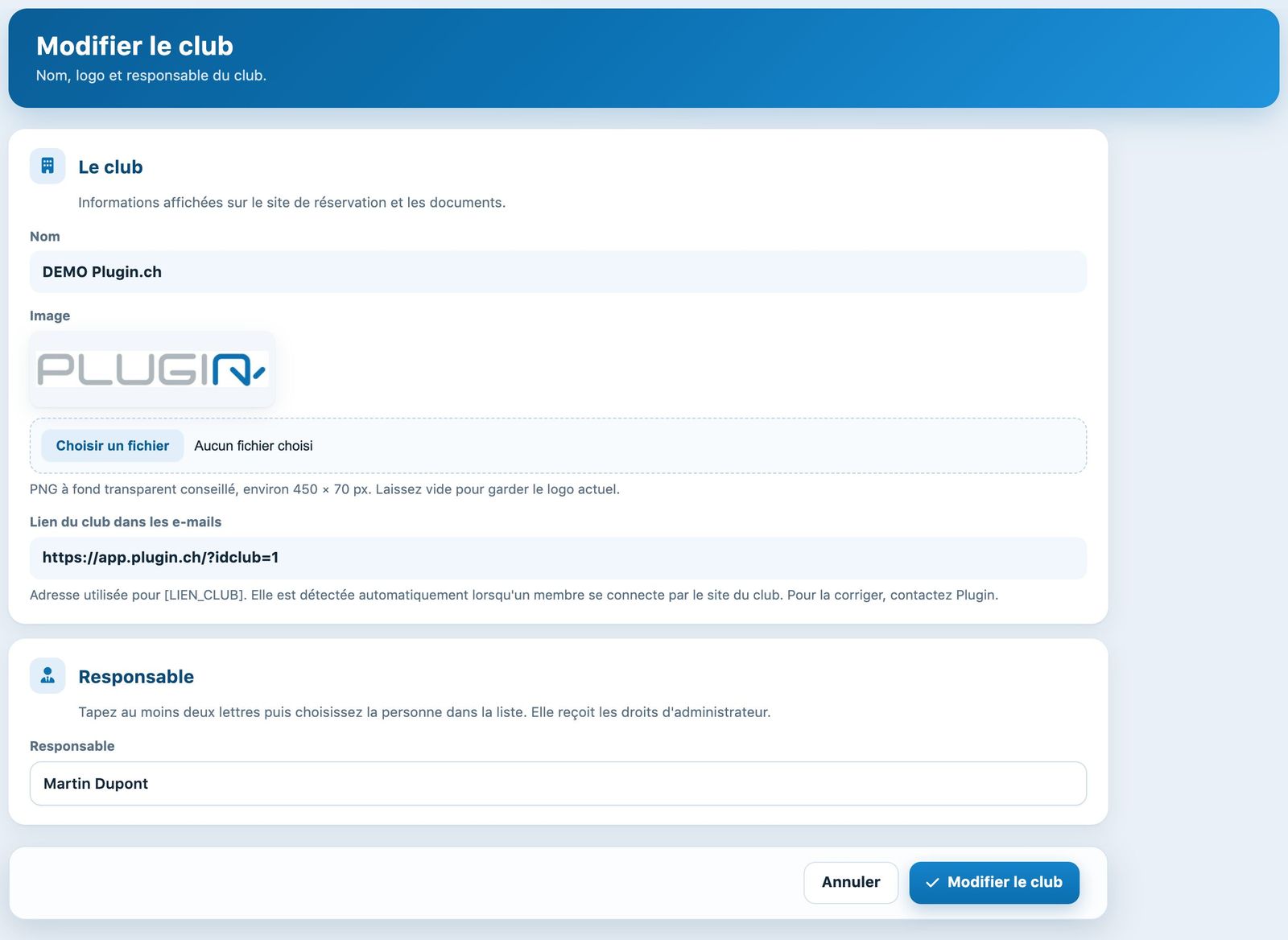 Page Modifier le club