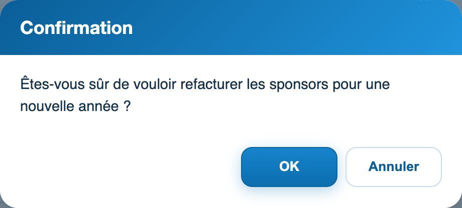 La confirmation avant de refacturer les sponsors pour une nouvelle année