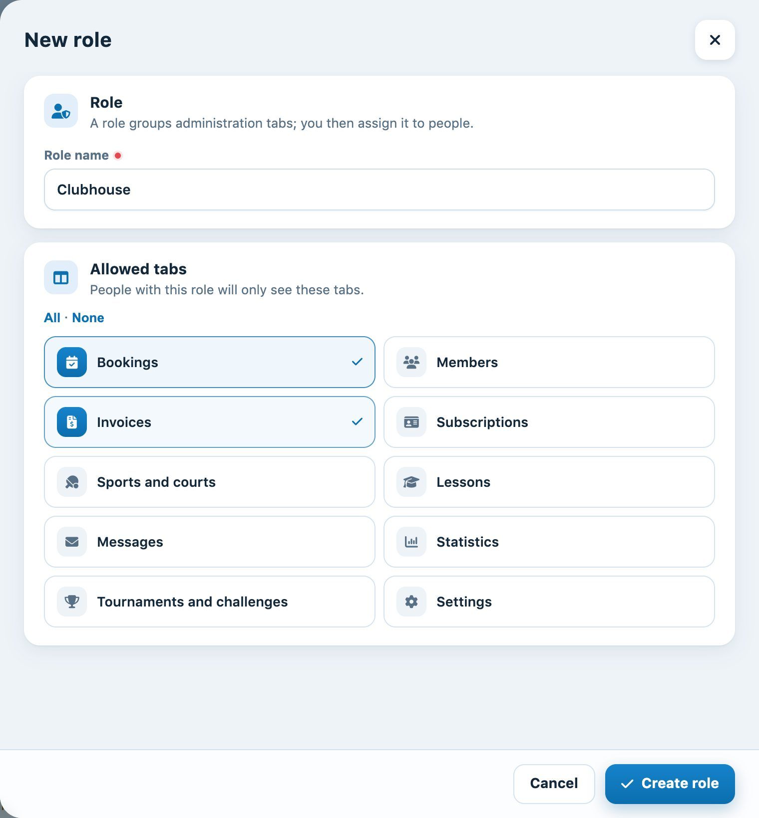 New role panel