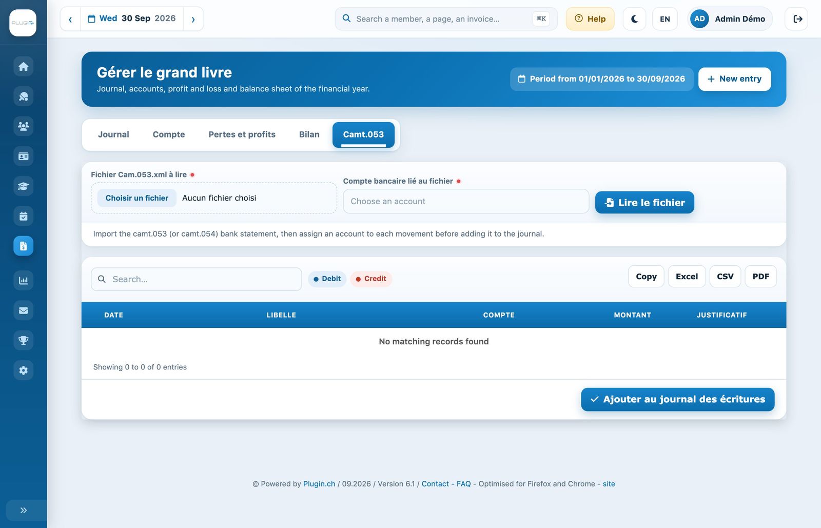 Importing a camt.053 bank statement
