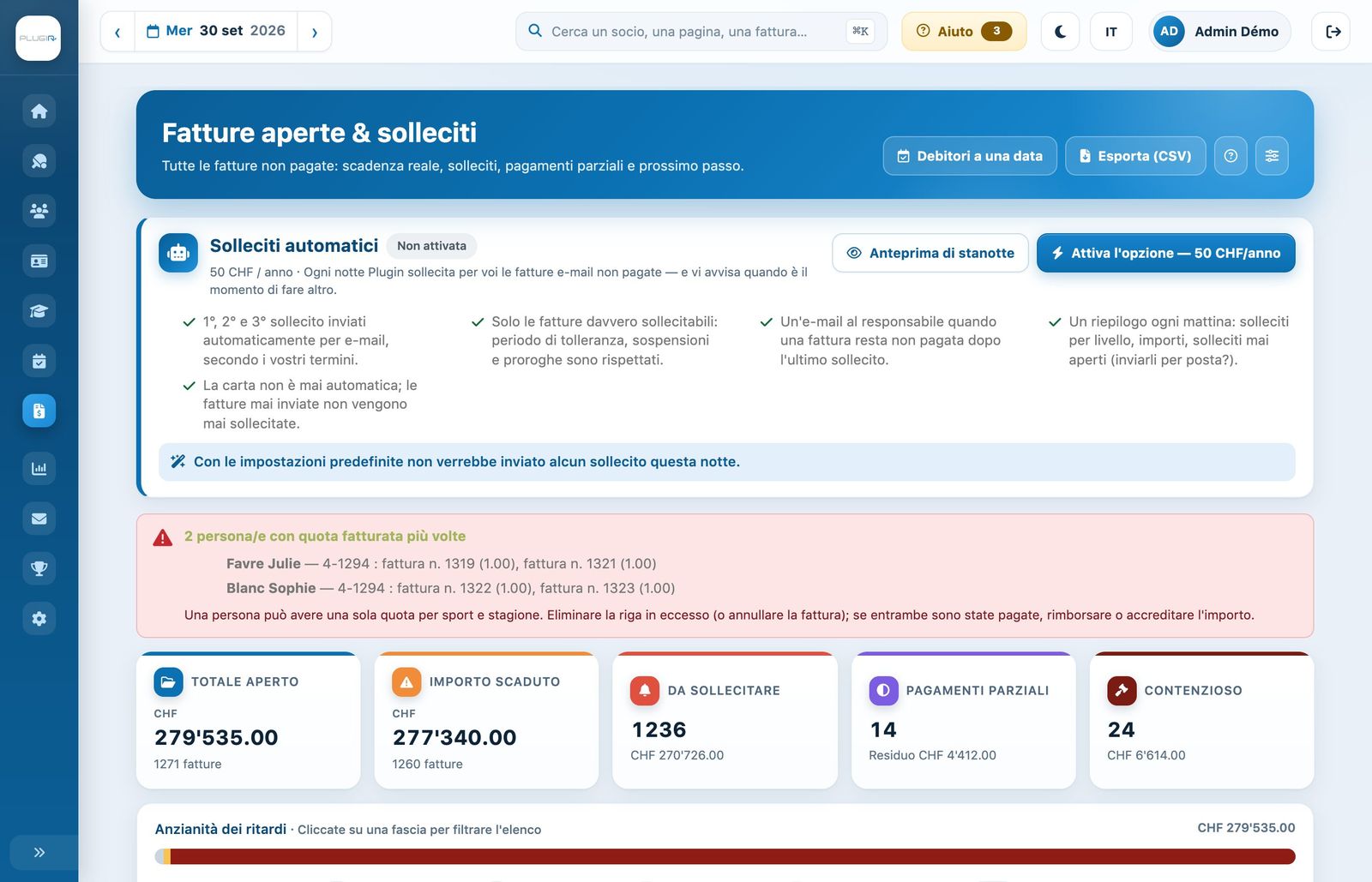 La pagina «Fatture aperte e solleciti»