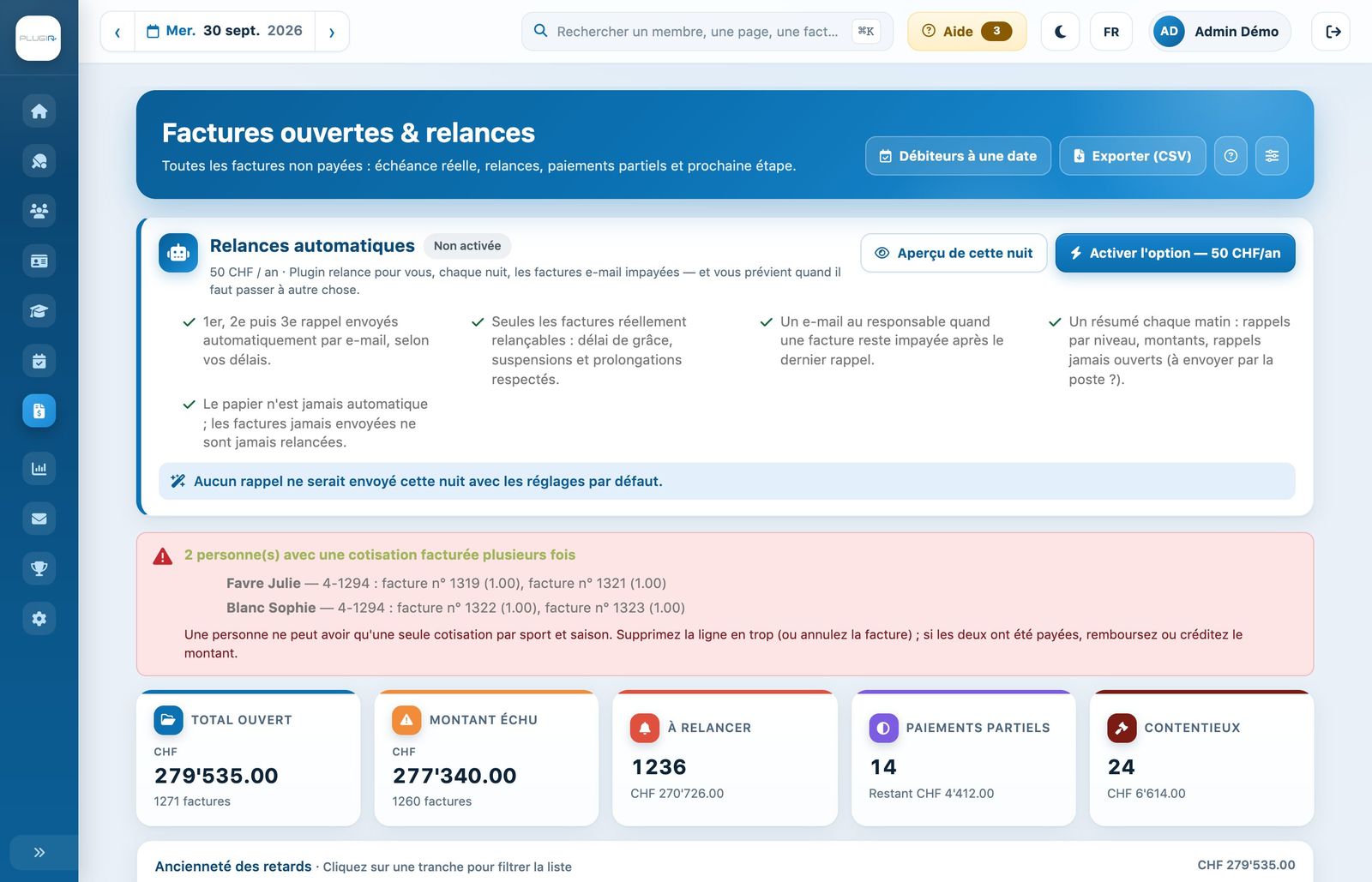 La page « Factures ouvertes & relances »