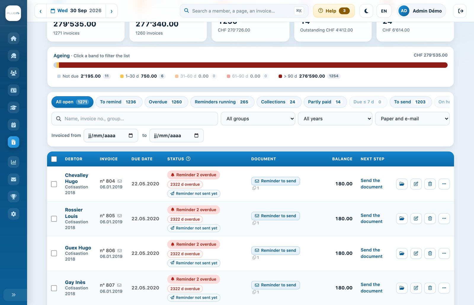 The filters and the list of open invoices