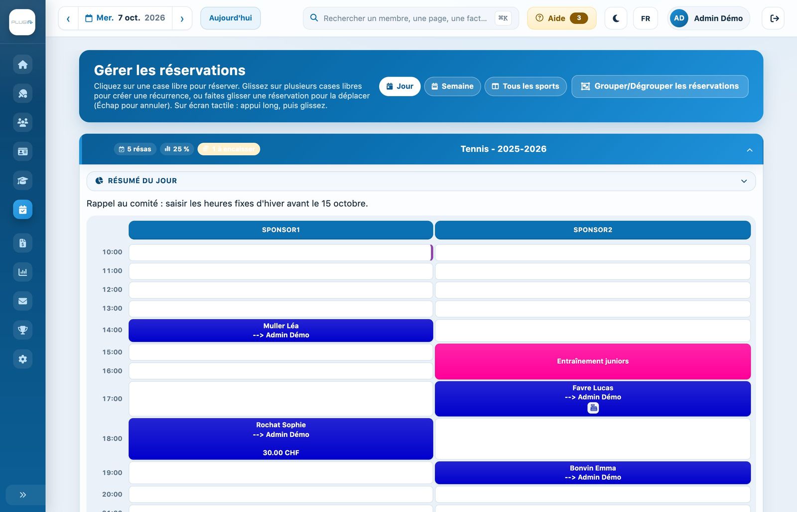 Planning du jour dans l'administration