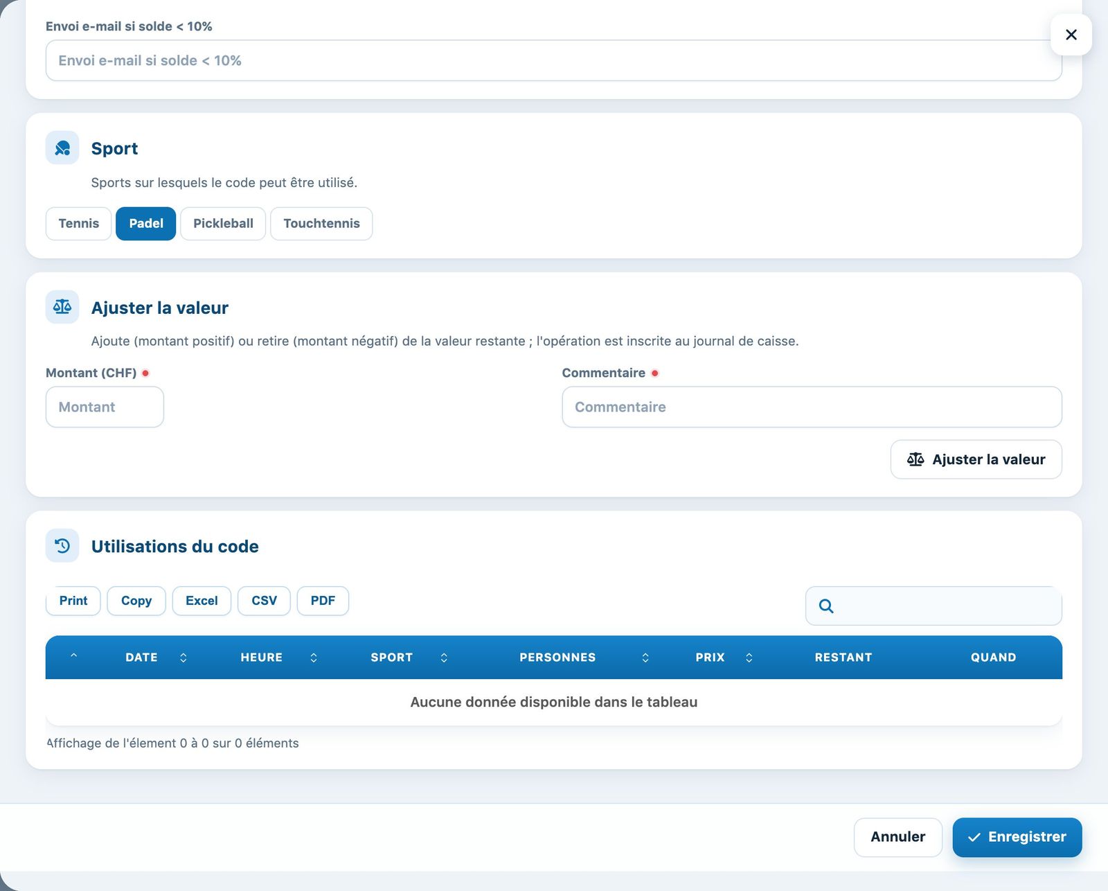 Modification d'un code promotionnel