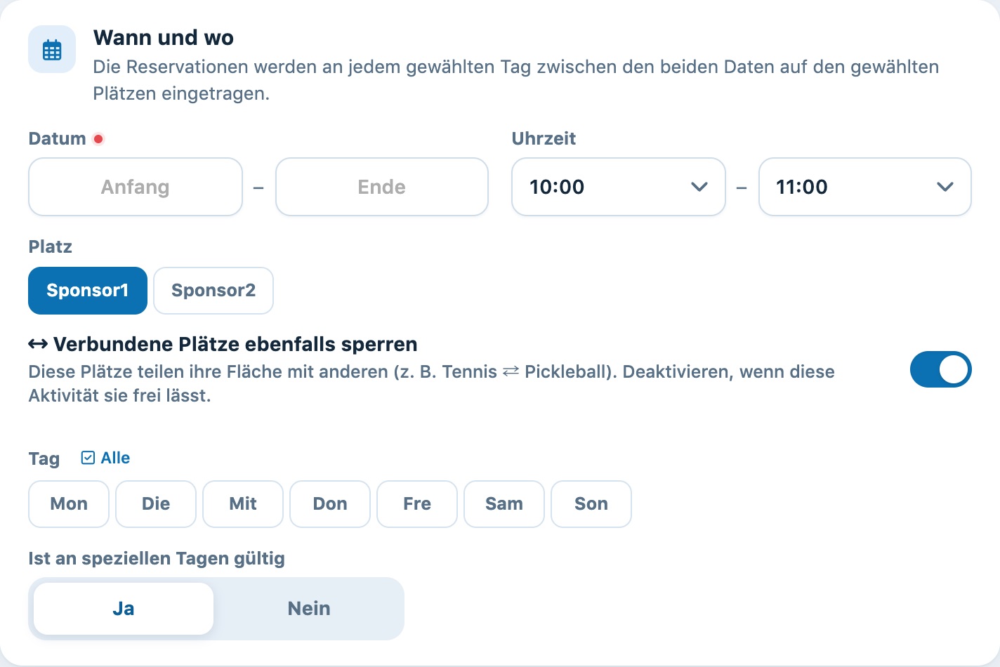 Option «Verbundene Plätze ebenfalls sperren»