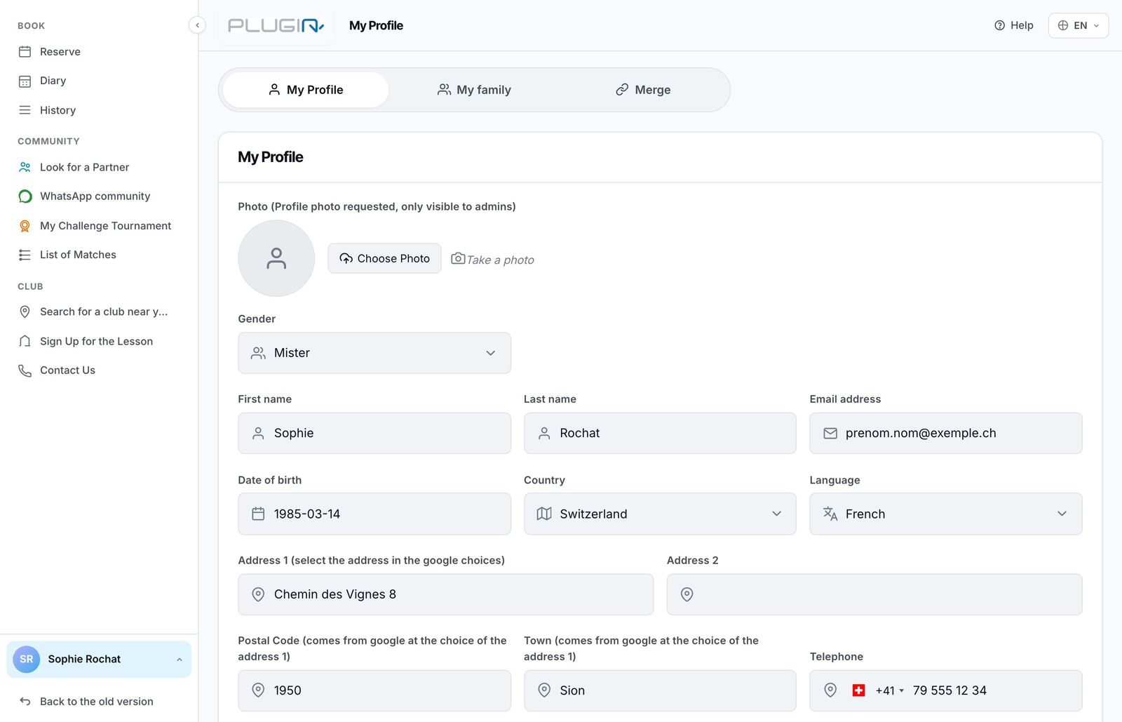 The My Profile page, to be checked on first login